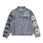 画像6: Unisex  NAGRI street graffiti smiley face letter printing loose retro old washed denim jacket blouson 　ユニセックス男女兼用 ナグリ ストリートグラフィティスマイリーフェイス レタープリント Gジャン  ブルゾン  MA-1 ボンバー   (6)
