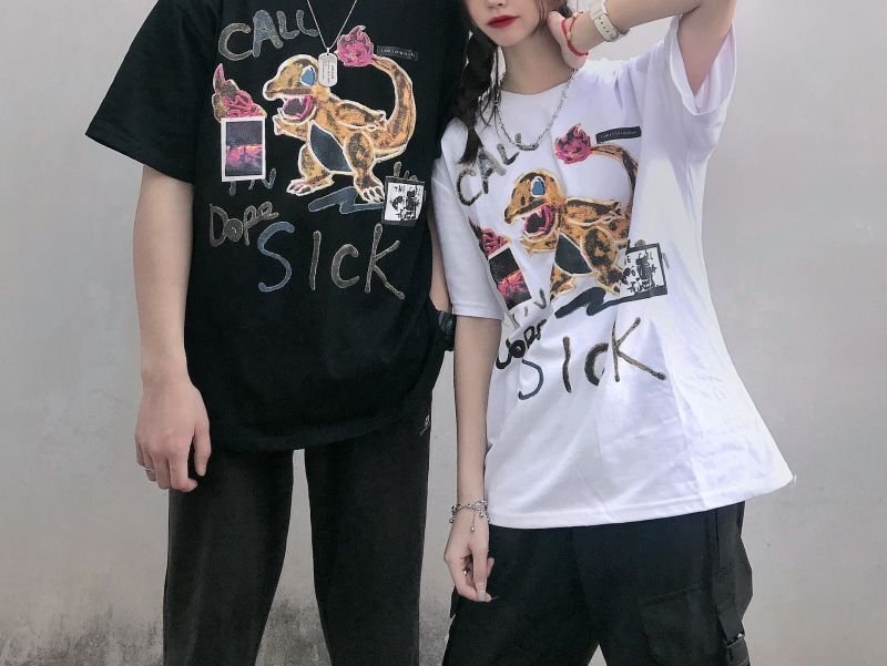画像6: Unisex hand-painted graffiti small dinosaur print t-shirt ユニセックス 男女兼用グラフィック 恐竜プリント 半袖Tシャツ (6)