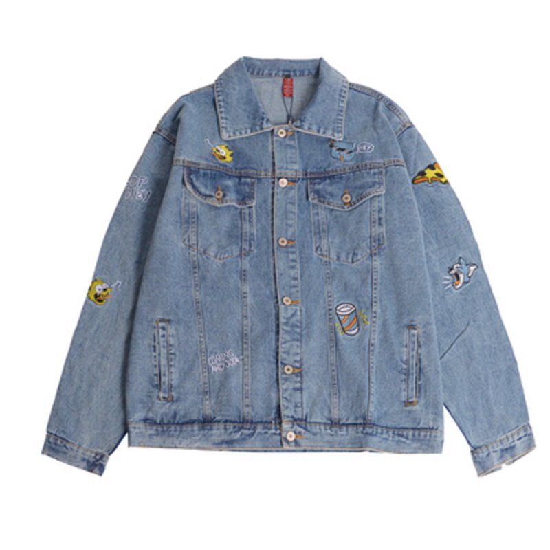 画像5: Unisex  Tom and Jerry & American Comic Embroidered Denim Jacket blouson 　ユニセックス男女兼用トムとジェリー＆アメリカンコミック刺繍デニムジャケット Gジャン  ブルゾン  MA-1 ボンバー   (5)