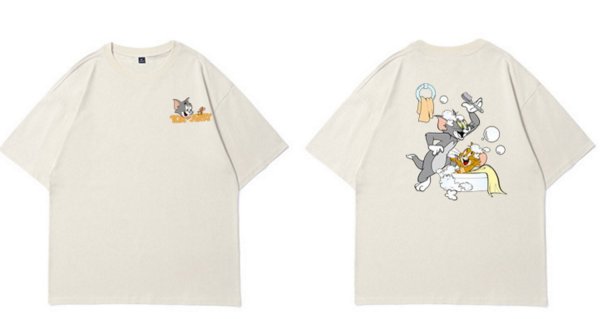 画像1: Unisex Tom and jerry Enjoy bath time print short sleeve T-shirt   ユニセックス 男女兼用 仲良しバスタイムプリント半袖Tシャツ (1)