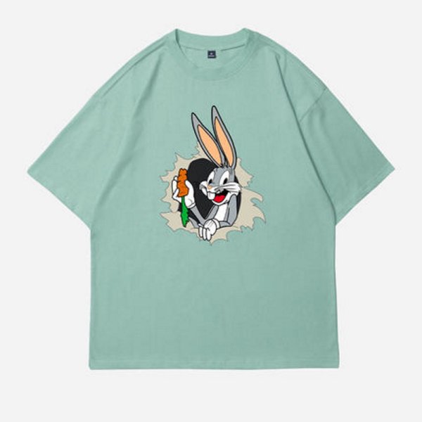 画像1: Unisex Bugs Bunny ＆Carrot print short sleeve T-shirt   ユニセックス 男女兼用バッグスバニー &キャロットプリント半袖Tシャツ (1)