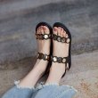 画像4: trifle thick bottom all-match open toe flat roman  sandals Slippers shoes  フラット メタルポイント  バックルサンダル スリッパ  (4)