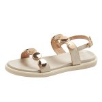 画像2: trifle thick bottom all-match open toe flat roman  sandals Slippers shoes  フラット メタルポイント  バックルサンダル スリッパ  (2)