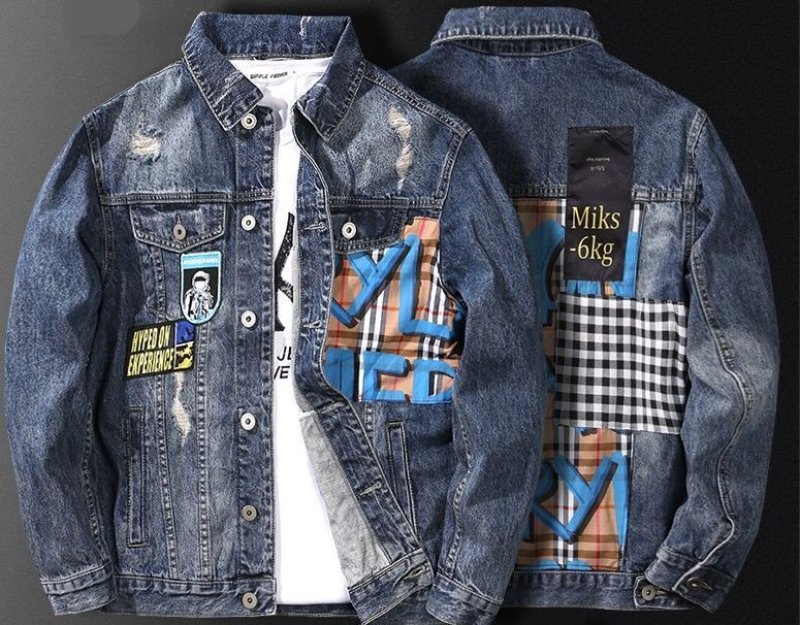 画像5: Unisex With graphic & emblem & check washed Denim Jacket blouson  ユニセックス男女兼用 グラフィック&エンブレム&チェック付き Gジャン ジャケット ブルゾン  MA-1 ボンバー   (5)