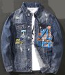 画像3: Unisex With graphic & emblem & check washed Denim Jacket blouson 　ユニセックス男女兼用 グラフィック&エンブレム&チェック付き Gジャン ジャケット ブルゾン  MA-1 ボンバー   (3)