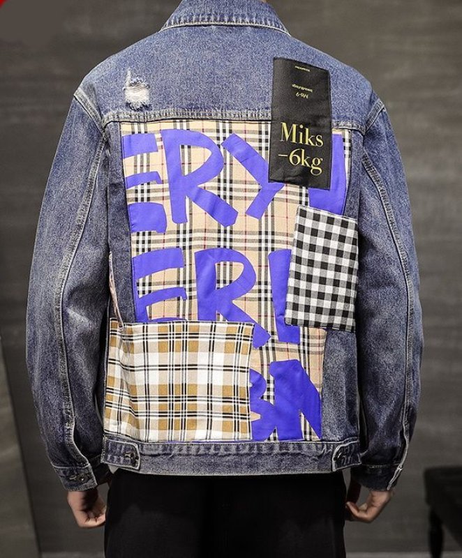 画像6: Unisex With graphic & emblem & check washed Denim Jacket blouson  ユニセックス男女兼用 グラフィック&エンブレム&チェック付き Gジャン ジャケット ブルゾン  MA-1 ボンバー   (6)