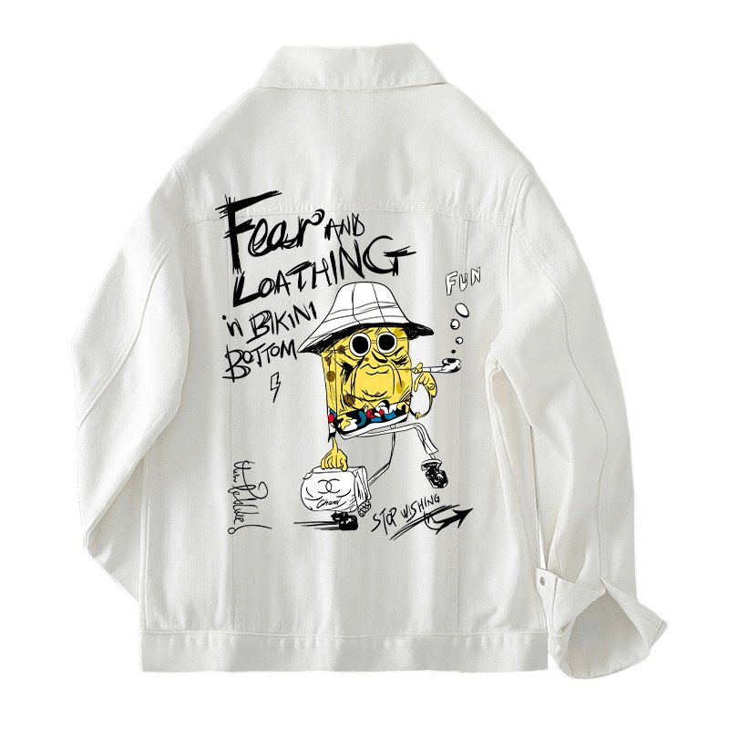 画像1: Unisex Sponge Bob denim jacket G Jean blouson 　ユニセックス男女兼用 スポンジボブデニム Gジャン ジャケット ブルゾン  MA-1 ボンバー   (1)