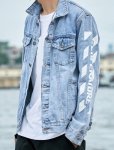 画像4: Unisex  White paint denim jacket G Jean blouson 　ユニセックス男女兼用 ホワイトペイント Gジャン ジャケット ブルゾン  MA-1 ボンバー   (4)