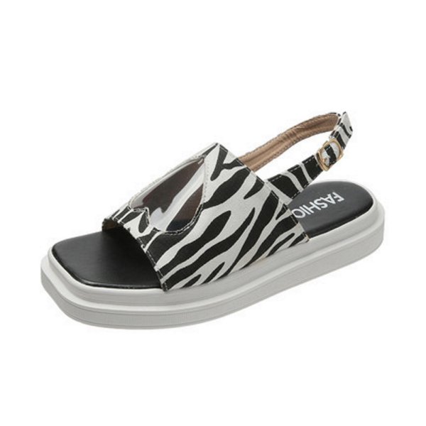 画像1: Flat zebra leopard print word buckle sandals slippers shoes   フラットゼブラ レオパードサンダル  スリッパ シューズ　 (1)