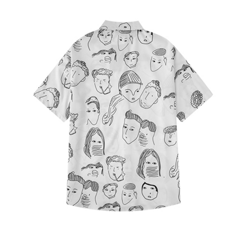 画像6:  Unisex retro printed  trendshirt ユニセックス 男女兼用 レトロメンズフェイスプリント 半袖 シャツ (6)
