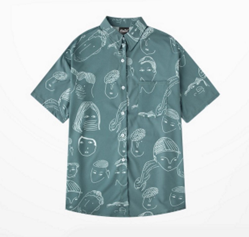 画像8:  Unisex retro printed  trendshirt ユニセックス 男女兼用 レトロメンズフェイスプリント 半袖 シャツ (8)