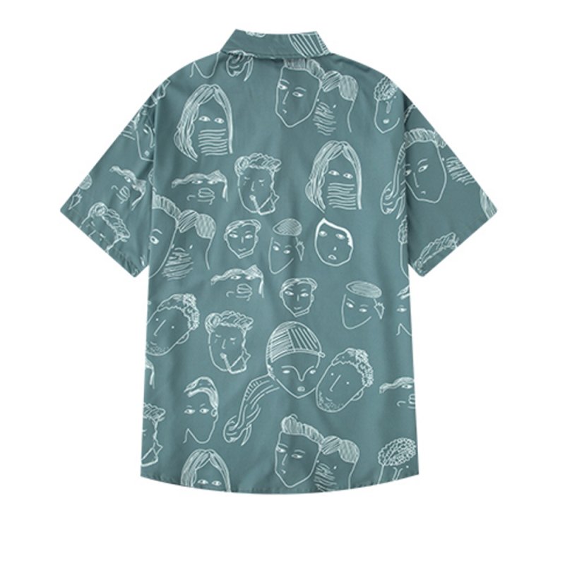 画像4:  Unisex retro printed  trendshirt ユニセックス 男女兼用 レトロメンズフェイスプリント 半袖 シャツ (4)