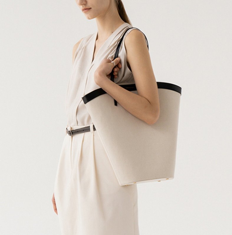画像2: blocking canvas large-capacity one-shoulder handbag Shoulder tote bag   ブロッキングキャンバス ラージサイズ ショルダー トートバック エコバック (2)