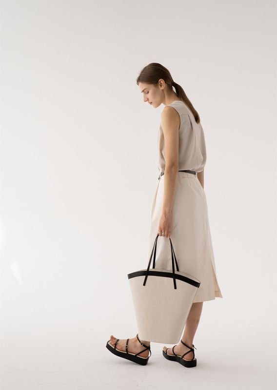 画像4: blocking canvas large-capacity one-shoulder handbag Shoulder tote bag   ブロッキングキャンバス ラージサイズ ショルダー トートバック エコバック (4)