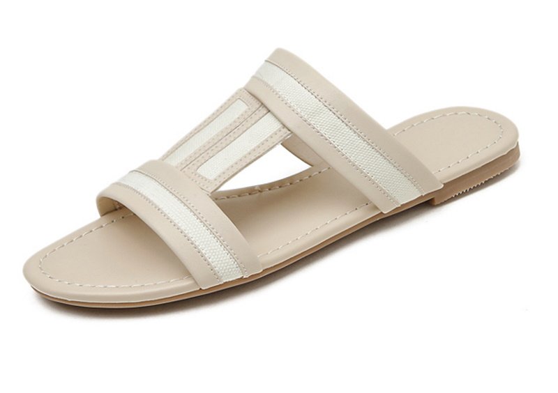 画像4: Canvas & leather flat sandals slippers shoes 　キャンバス＆レザーフラットサンダル　スリッパ (4)