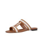 画像1: Canvas & leather flat sandals slippers shoes 　キャンバス＆レザーフラットサンダル　スリッパ (1)