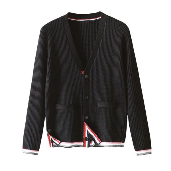 画像1: Women 3 color strip Knitted Cardigan sweater jacketラウンドネック Vネック ストライプ付 カーディガン ジャケット (1)