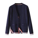 画像3: Women 3 color strip Knitted Cardigan sweater jacketラウンドネック Vネック ストライプ付 カーディガン ジャケット (3)