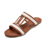 画像2: Canvas & leather flat sandals slippers shoes 　キャンバス＆レザーフラットサンダル　スリッパ (2)