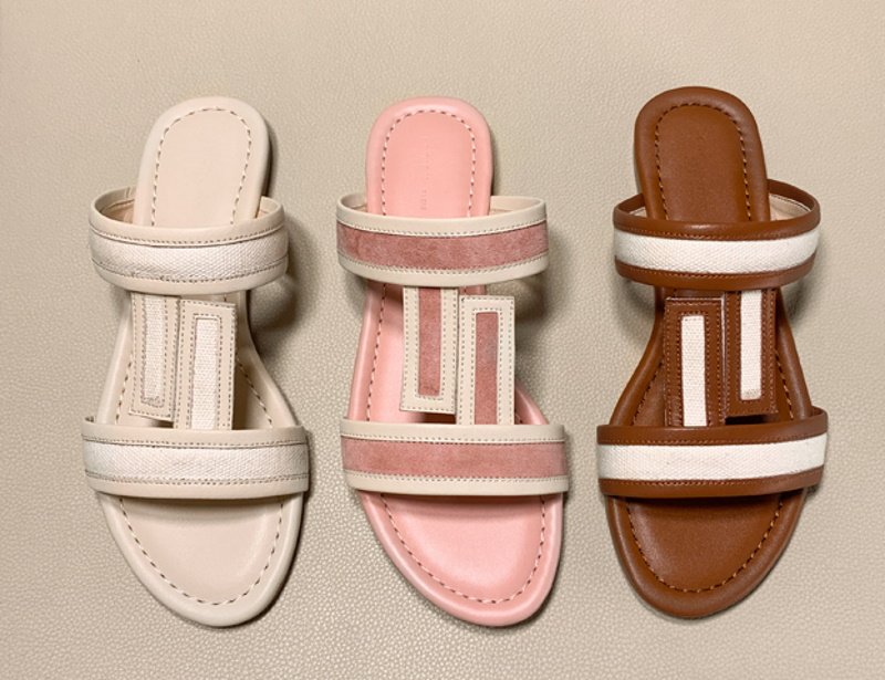 画像9: Canvas & leather flat sandals slippers shoes 　キャンバス＆レザーフラットサンダル　スリッパ (9)