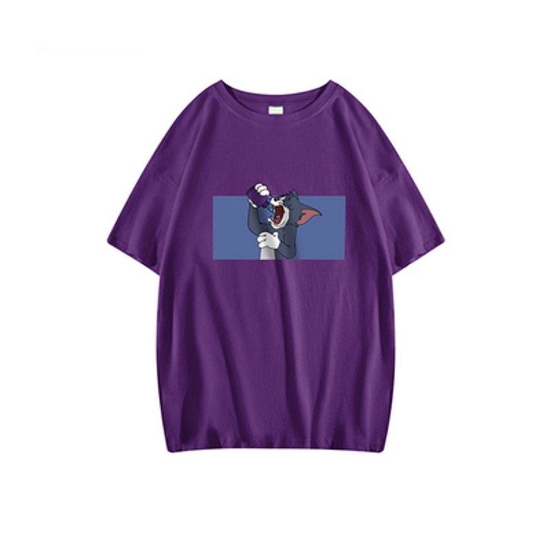 画像5: unisex Tom and jerry Drink Tom Print Half sleeve T-shirt ユニセックス トムとジェリー  ドリンクトム プリント 五分袖Tシャツオーバーサイズ Tシャツ (5)