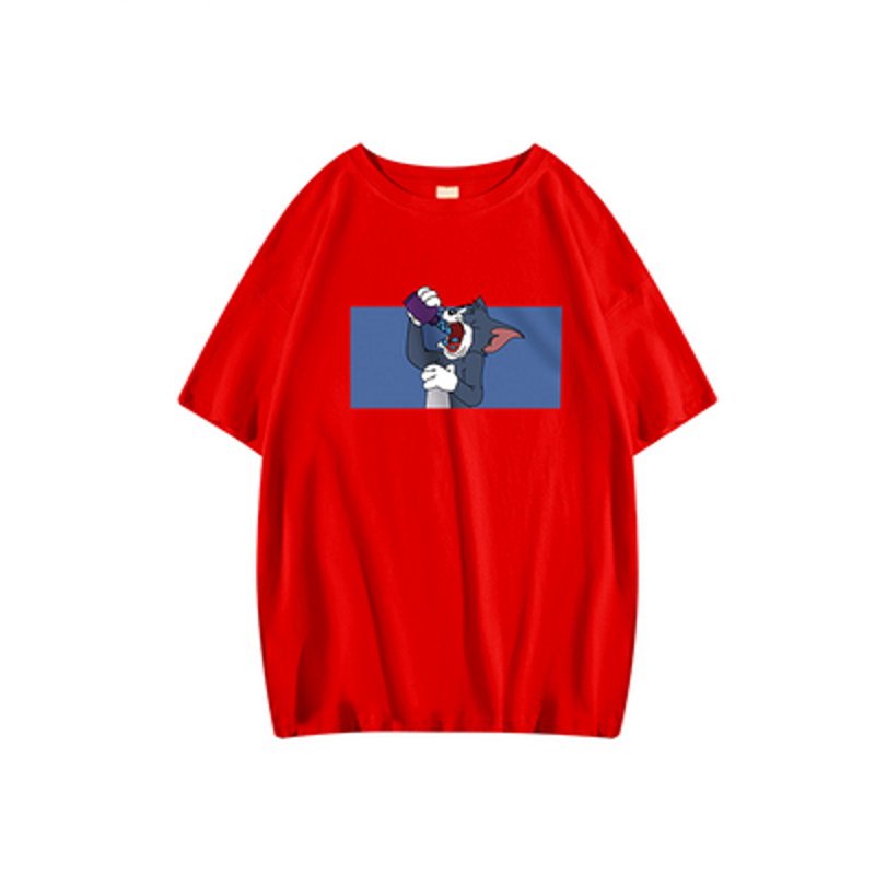 画像4: unisex Tom and jerry Drink Tom Print Half sleeve T-shirt ユニセックス トムとジェリー  ドリンクトム プリント 五分袖Tシャツオーバーサイズ Tシャツ (4)