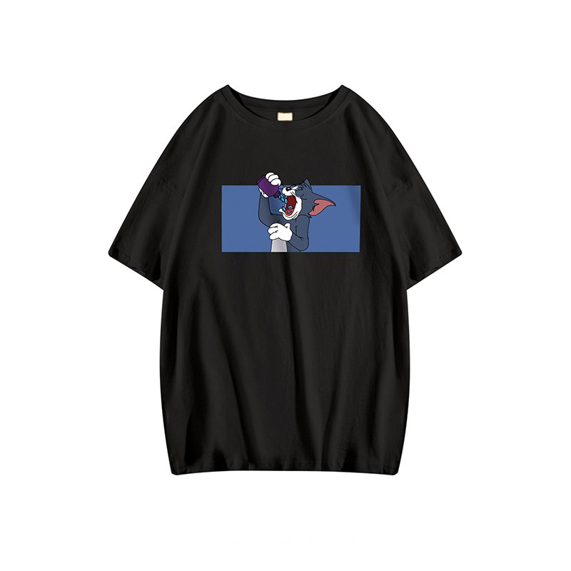 画像8: unisex Tom and jerry Drink Tom Print Half sleeve T-shirt ユニセックス トムとジェリー  ドリンクトム プリント 五分袖Tシャツオーバーサイズ Tシャツ (8)