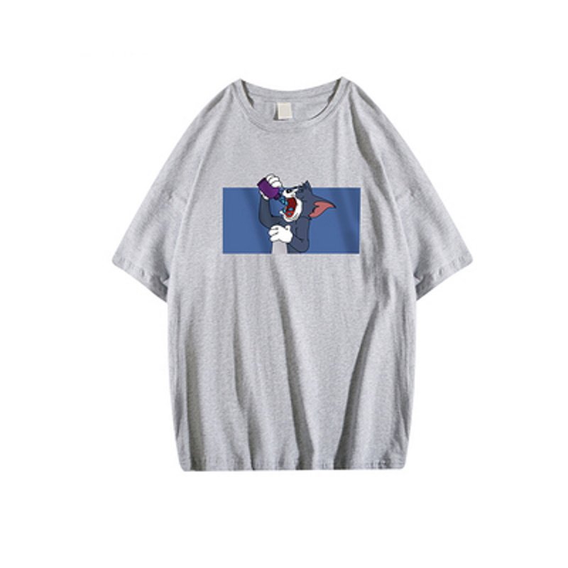 画像3: unisex Tom and jerry Drink Tom Print Half sleeve T-shirt ユニセックス トムとジェリー  ドリンクトム プリント 五分袖Tシャツオーバーサイズ Tシャツ (3)
