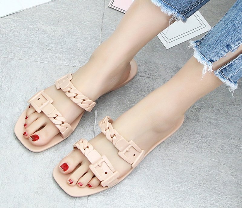 画像8: chain square toe flat sandals slippers shoes 　チェーンスクエアトゥ フラットサンダル　スリッパ (8)