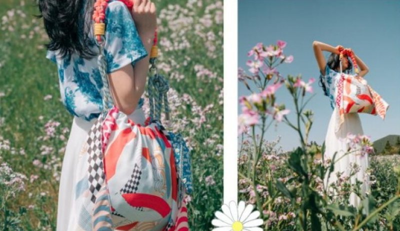 画像9:  Scarf motif rope tote shoulder 2WAY bag  スカーフモチーフロープ ショルダー トートエコバック (9)