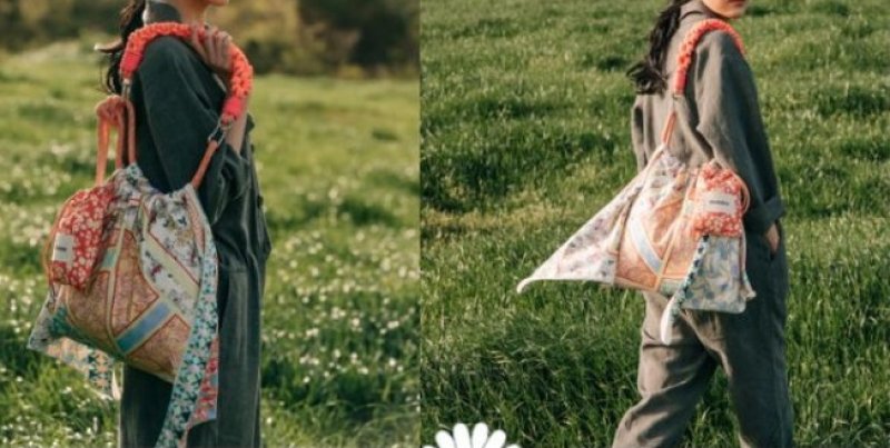 画像7:  Scarf motif rope tote shoulder 2WAY bag  スカーフモチーフロープ ショルダー トートエコバック (7)