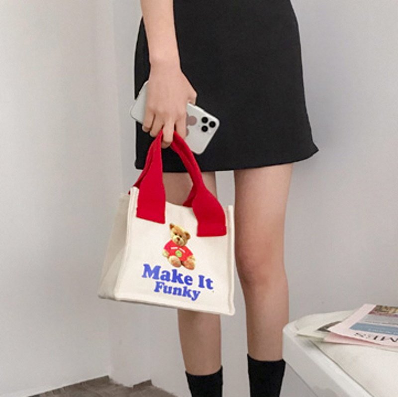 画像4: Mini canvas eco bag lunch box handbagTote Bag  キャンバス ベア 熊&スマイルエコ トート ハンドバッグ (4)