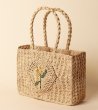 画像2: raffia hand-woven  Embroidered flower basket tote shoulder bag　 フラワー刺繍ラフィア編みかご 籠ショルダー トートバック (2)