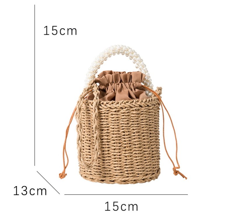 画像12: Pearl handle bucket basket  bag one-shoulder tote shoulder bag  パールハンドルバケットかご 籠 巾着付きトートショルダーバック (12)