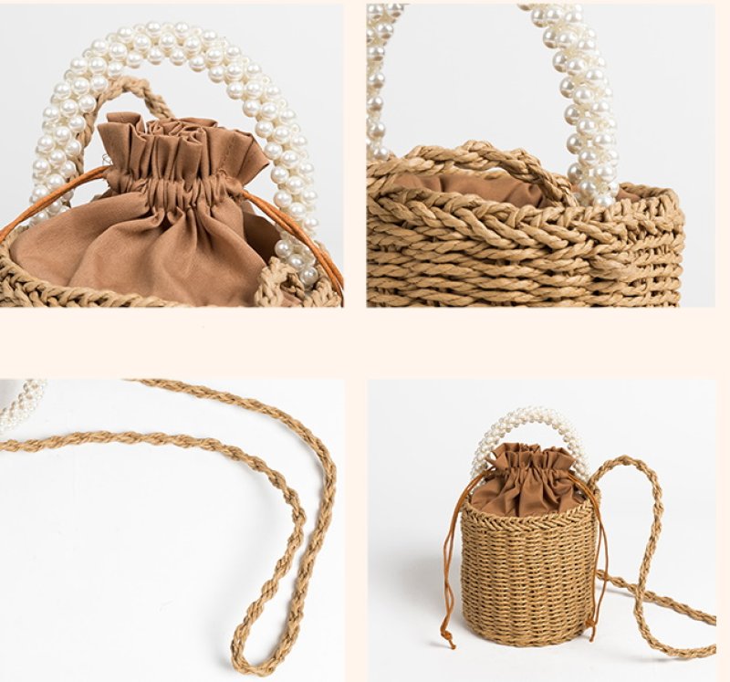 画像10: Pearl handle bucket basket  bag one-shoulder tote shoulder bag  パールハンドルバケットかご 籠 巾着付きトートショルダーバック (10)