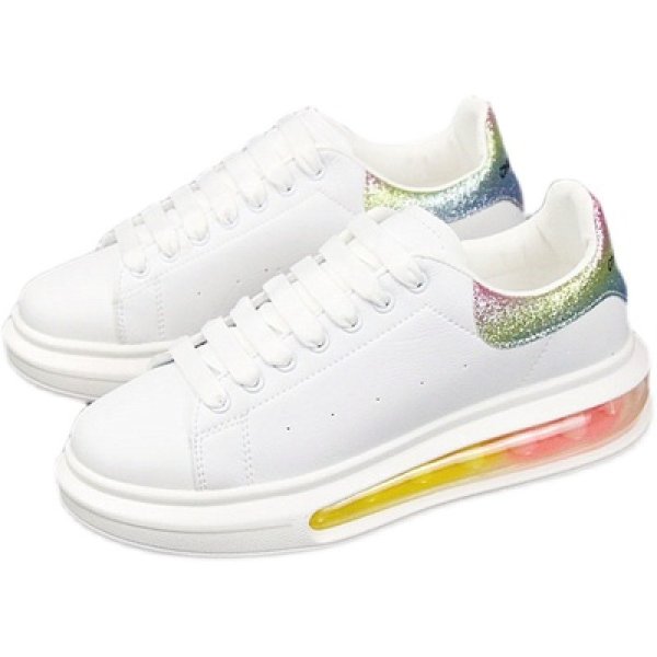 画像1: 21 Unisex Men's Rainbow Air sole white sneaker shoes ユニセックス男女兼用 レースアップ  エアーソール スニーカー カジュアル シューズ (1)