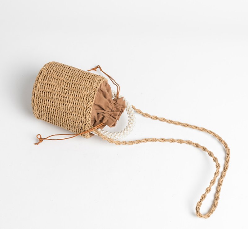 画像9: Pearl handle bucket basket  bag one-shoulder tote shoulder bag  パールハンドルバケットかご 籠 巾着付きトートショルダーバック (9)