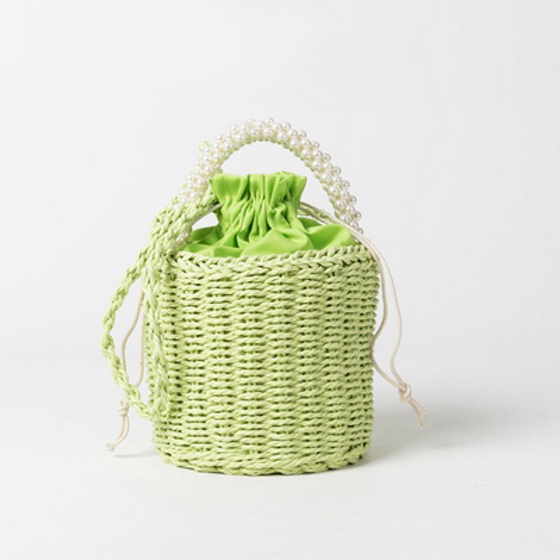 画像5: Pearl handle bucket basket  bag one-shoulder tote shoulder bag  パールハンドルバケットかご 籠 巾着付きトートショルダーバック (5)