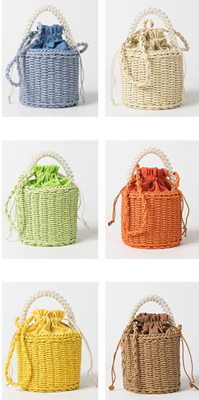 画像8: Pearl handle bucket basket  bag one-shoulder tote shoulder bag  パールハンドルバケットかご 籠 巾着付きトートショルダーバック (8)