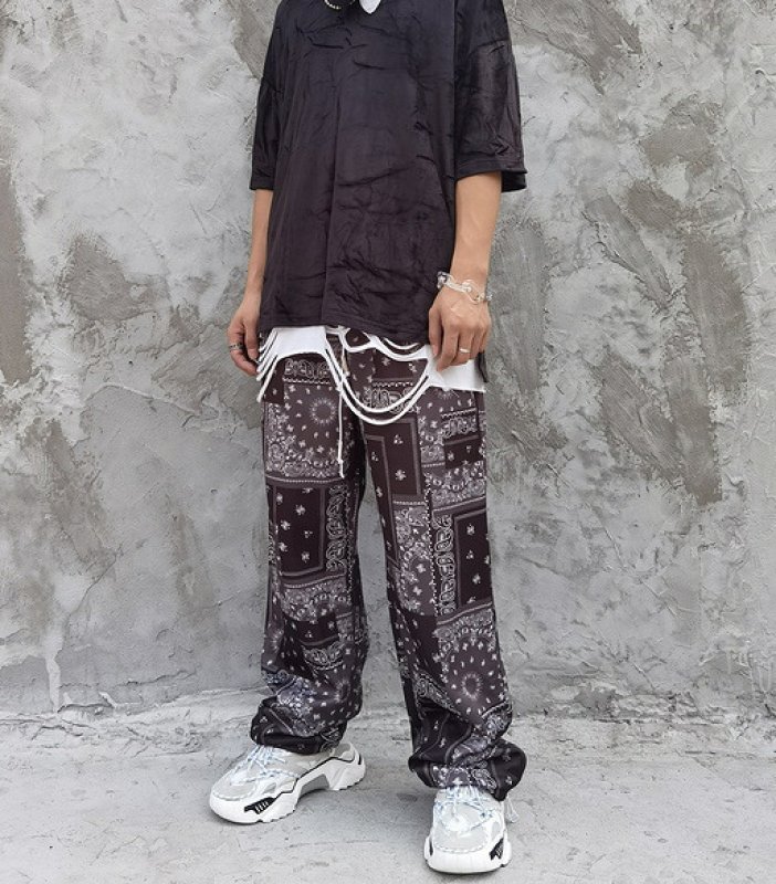 画像9: flower paisley  full-print straight wide-leg pants    ユニセックスペイズリー柄ジョガーパンツ ストレートパンツ (9)