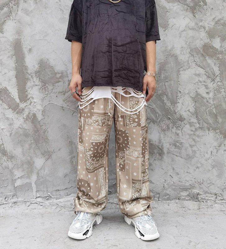 画像8: flower paisley  full-print straight wide-leg pants    ユニセックスペイズリー柄ジョガーパンツ ストレートパンツ (8)