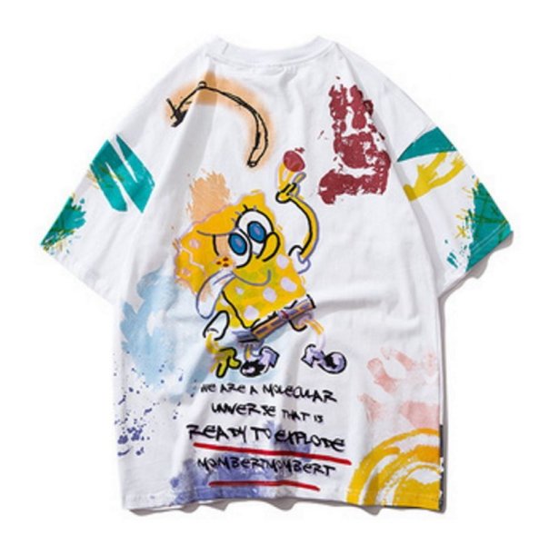 画像1:  Unisex Sponge Bob Graphic Paint Oversized T-shirt　  男女兼用 ユニセックス スポンジボブグラフィックペイントオーバーサイズ半袖Tシャツ (1)