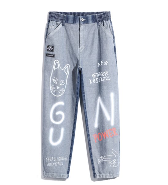 画像1: Paint denim jogger pants Jeans  グラフィティ ペイント  ジョガーデニムパンツ ジーンズ (1)