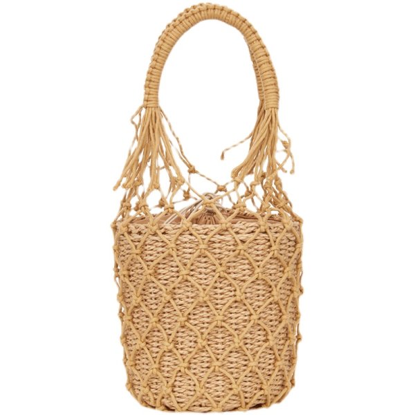 画像1: fishing net bucket  bag straw tote bag フィッシングバケットストローかごバック　トートバッグ　 (1)