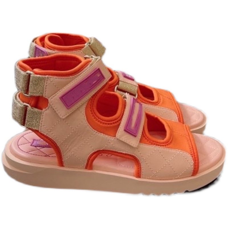 画像2: Women  velcro hollow Roman sandals slippers レザーキルティングフラットベルクロサンダル スリッパ (2)