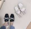 画像8: Women flat Gathered leather & pearl half sandals Mule slippers　ギャザーレザー&パール付きフラットハーフスリッパ サンダル パンプス ミュール (8)