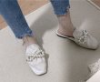 画像6: Women flat Gathered leather & pearl half sandals Mule slippers　ギャザーレザー&パール付きフラットハーフスリッパ サンダル パンプス ミュール (6)