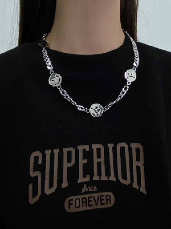 画像5: smiling face crying face thick chain necklace Jewelry 　男女兼用ユニセックススマイルフェイスネックレス (5)