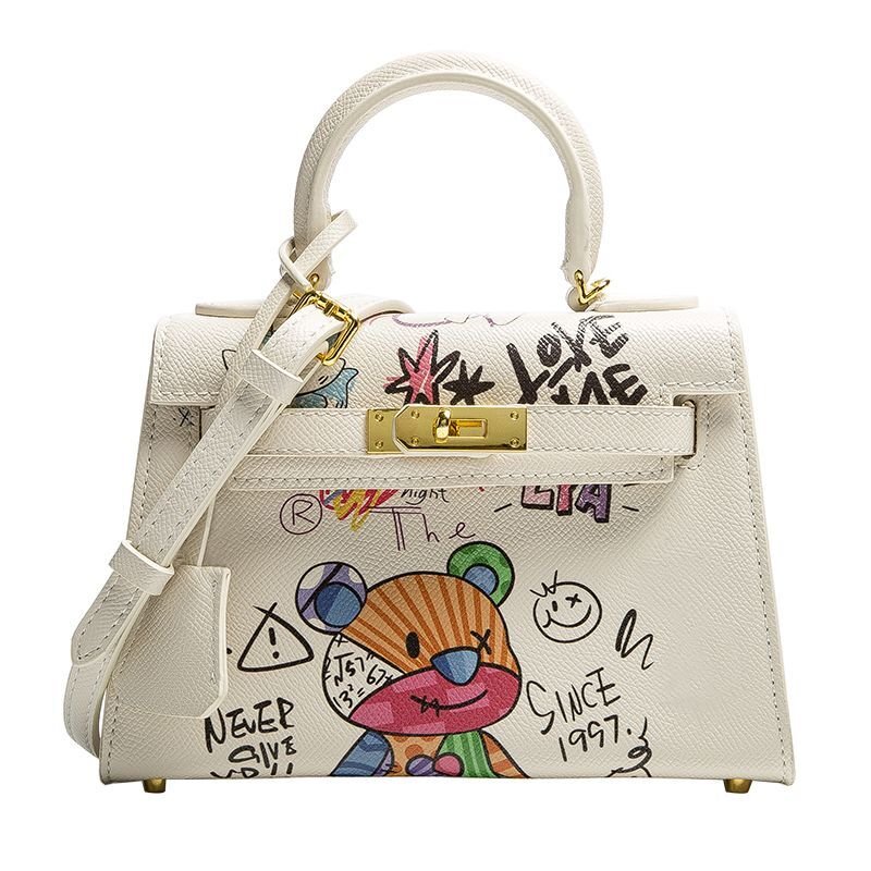 画像1: Woman  hand-painted graffiti portable tote messenger bag  グラフィックペイントレザートートショルダー２WAYバッグ (1)