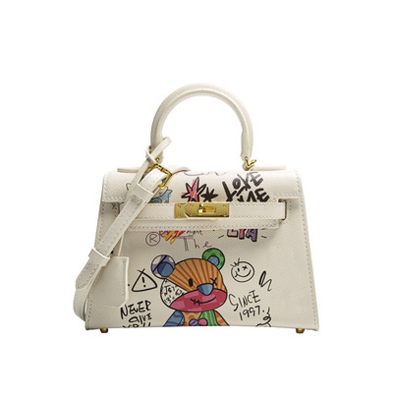 画像5: Woman  hand-painted graffiti portable tote messenger bag  グラフィックペイントレザートートショルダー２WAYバッグ (5)